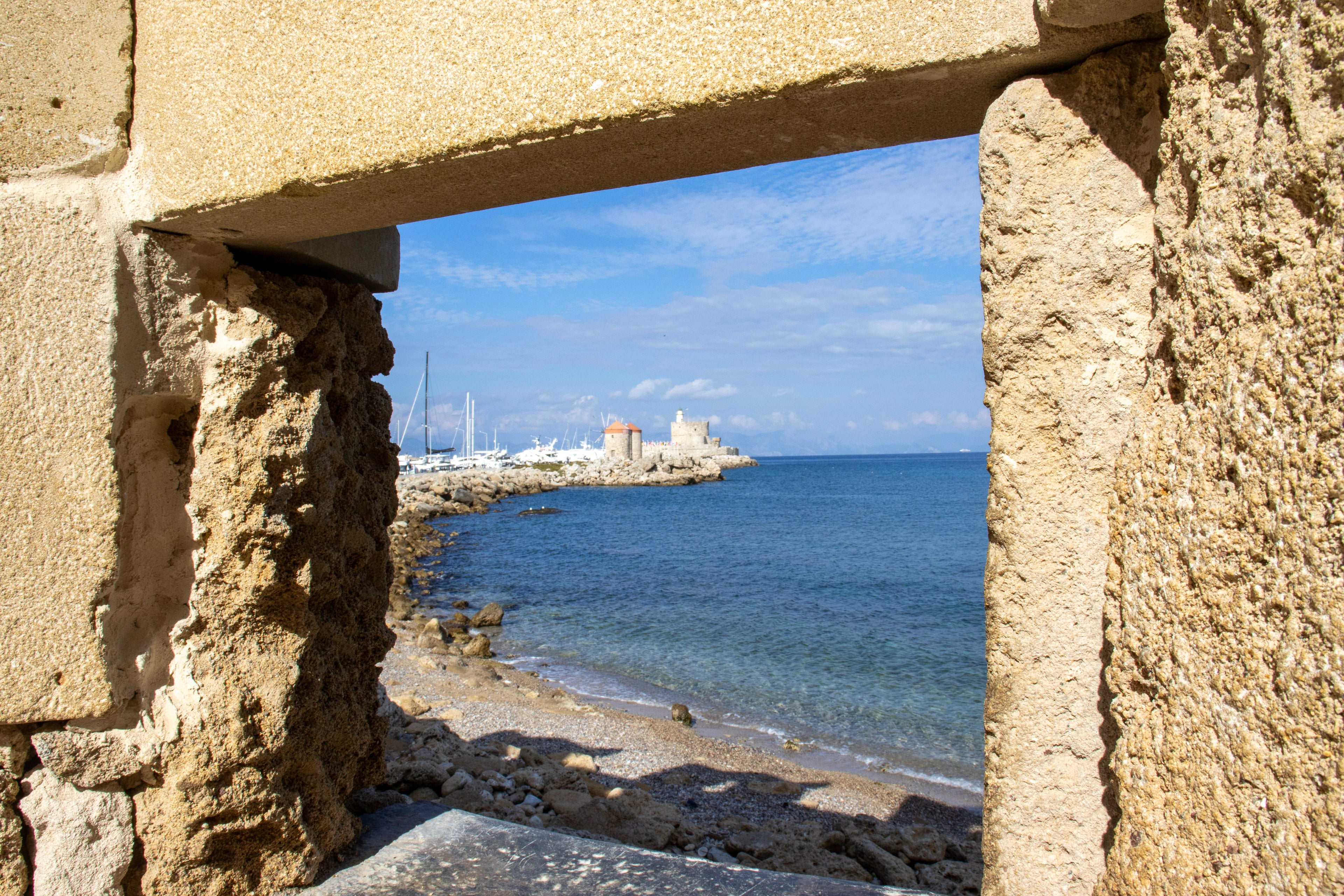 Rhodes Harbour Through the Ancient Walls