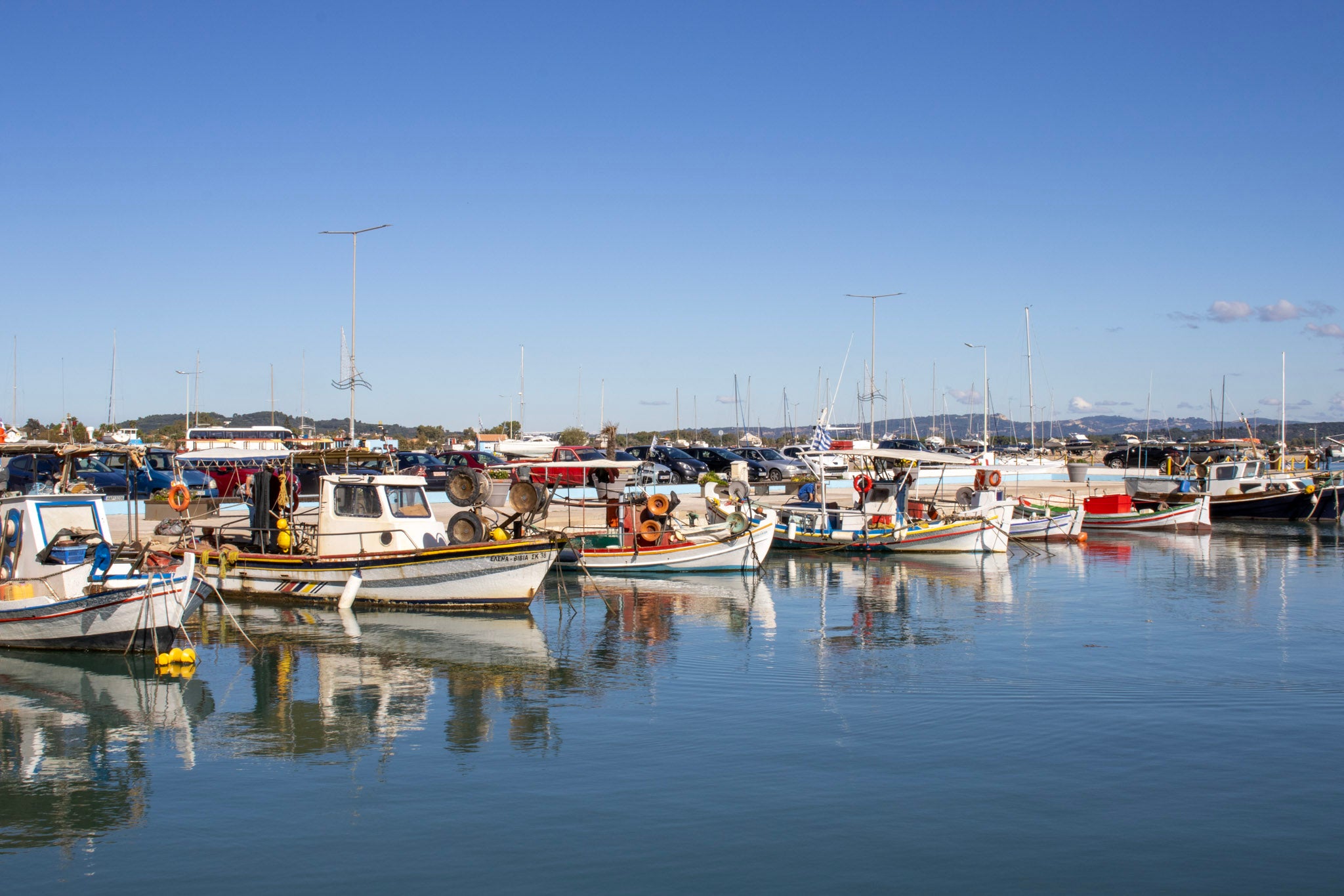 Katakolon Harbor, Greece – Traditional Fishing Boats & Mediterranean Reflections | Original Travel Photography Wall Art
