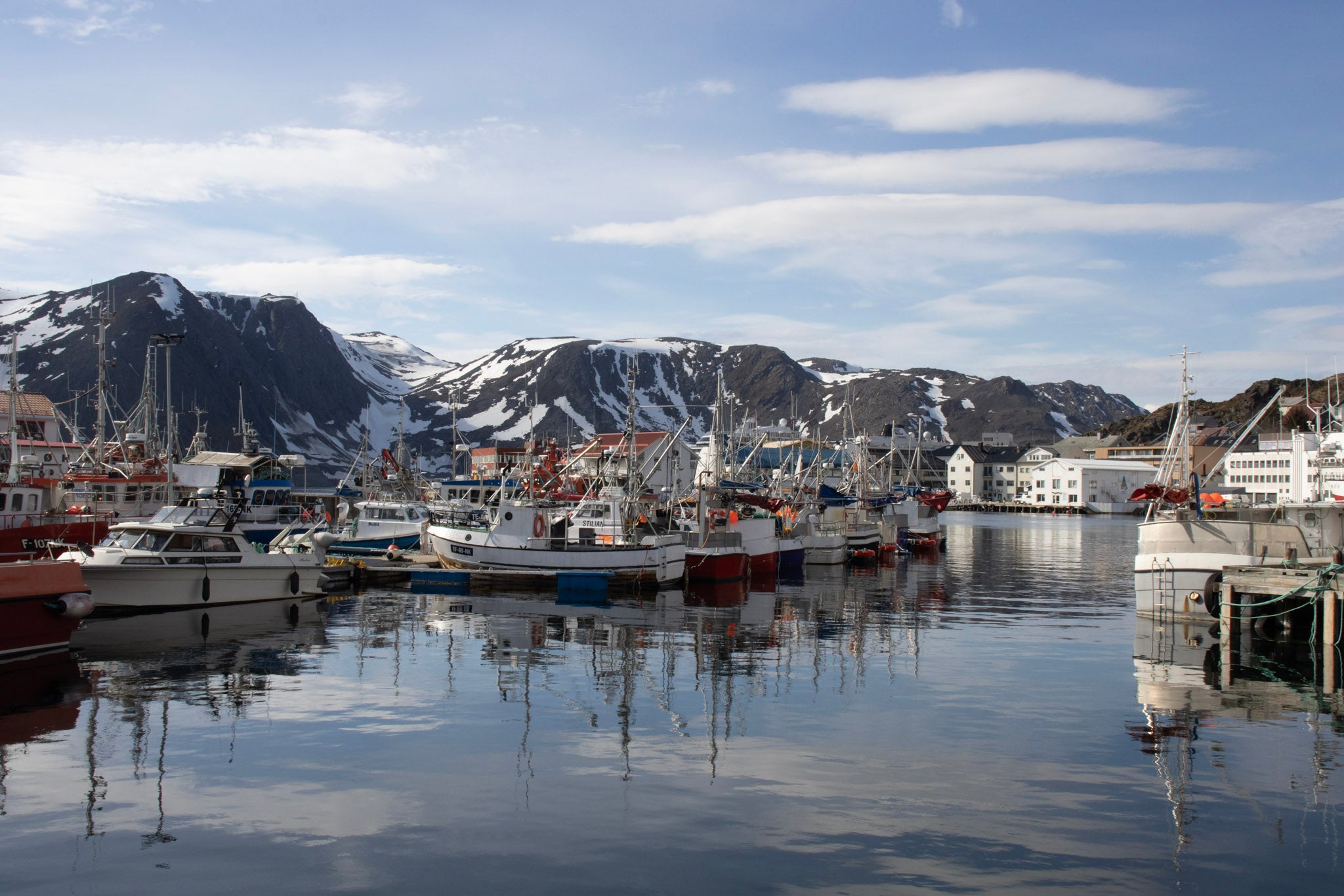 Honningsvåg Fishing Harbor, Norway – Arctic Marina Reflections | Original Travel Photography Wall Art